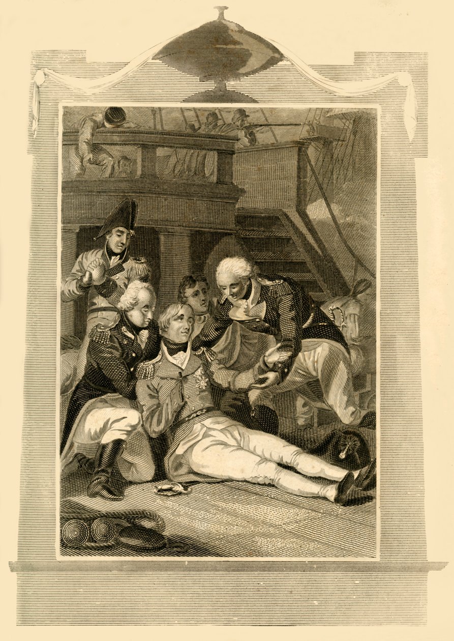 El almirante Lord Nelson mortalmente herido en el Victory en la Batalla de Trafalgar, 1805, 1816 de Unbekannt