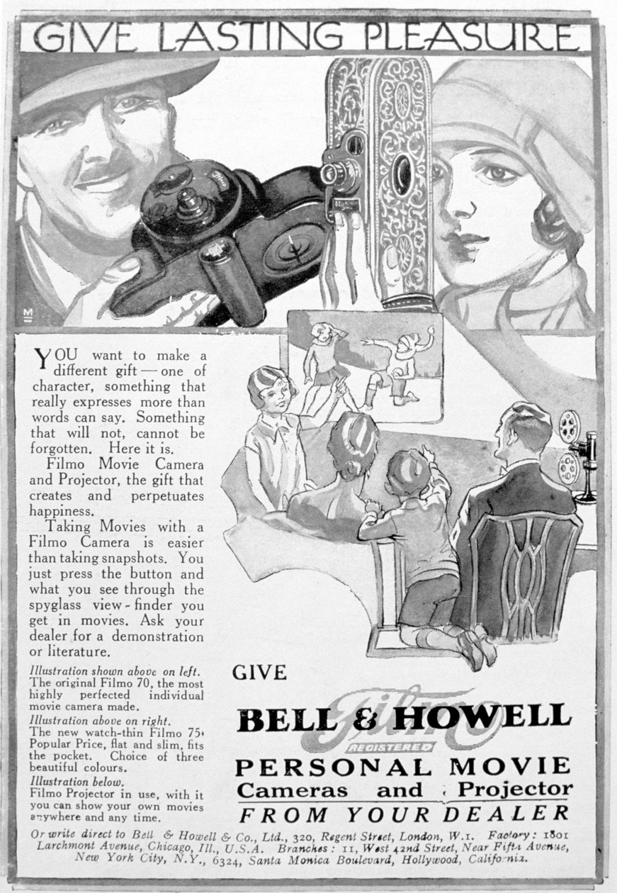 Anuncio de cámaras y proyectores de cine personal Bell & Howell, años 1920 de Unbekannt