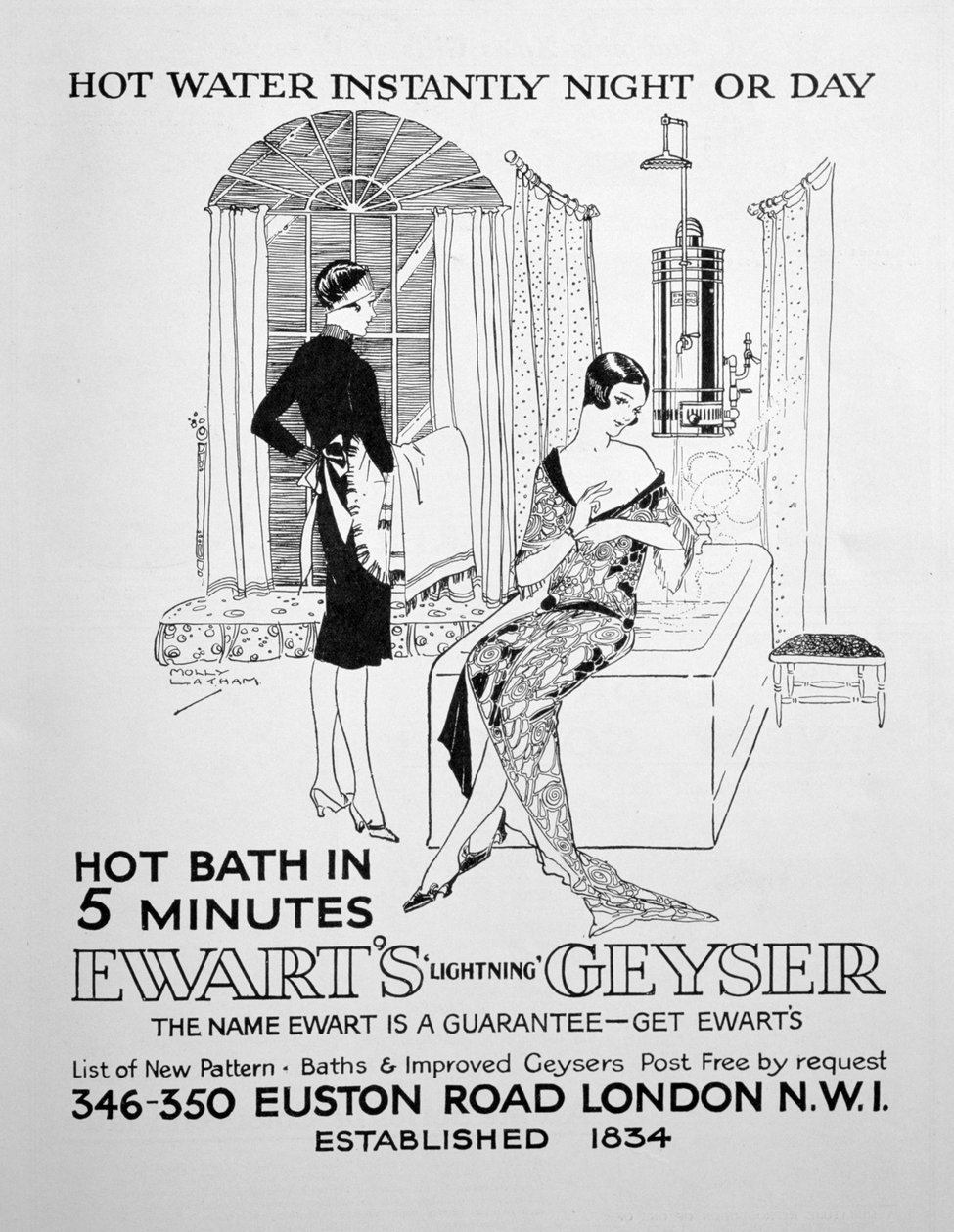 Anuncio de Ewarts Geyser para agua caliente, 1928 de Unbekannt