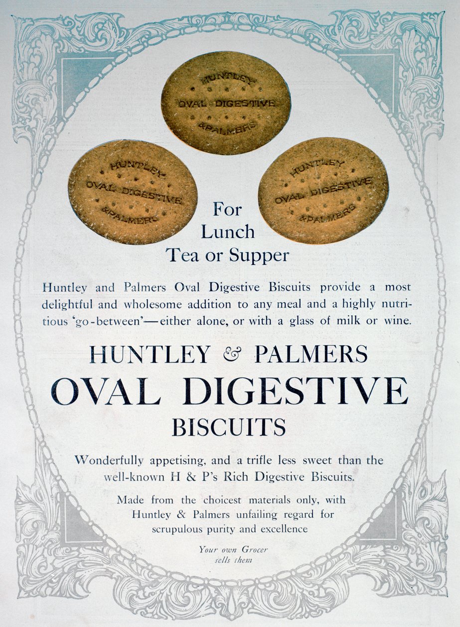 Anuncio de galletas digestivas ovaladas Huntley y Palmers, 1909 de Unbekannt