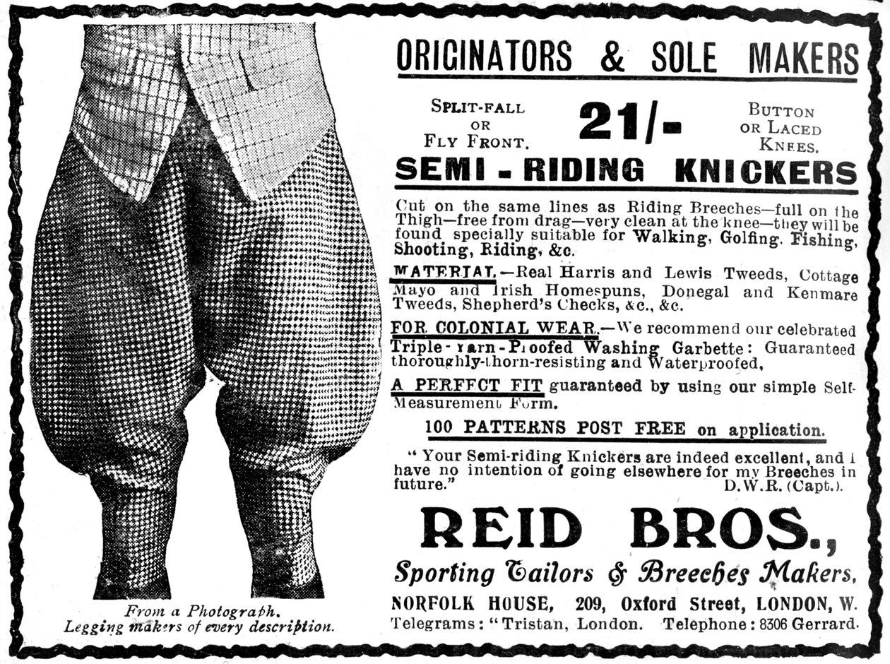 Anuncio de Reid Bros, Sastres Deportivos y Fabricantes de Calzones de Unbekannt