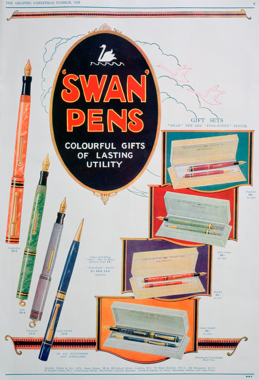 Anuncio de plumas Swan, 1928 de Unbekannt