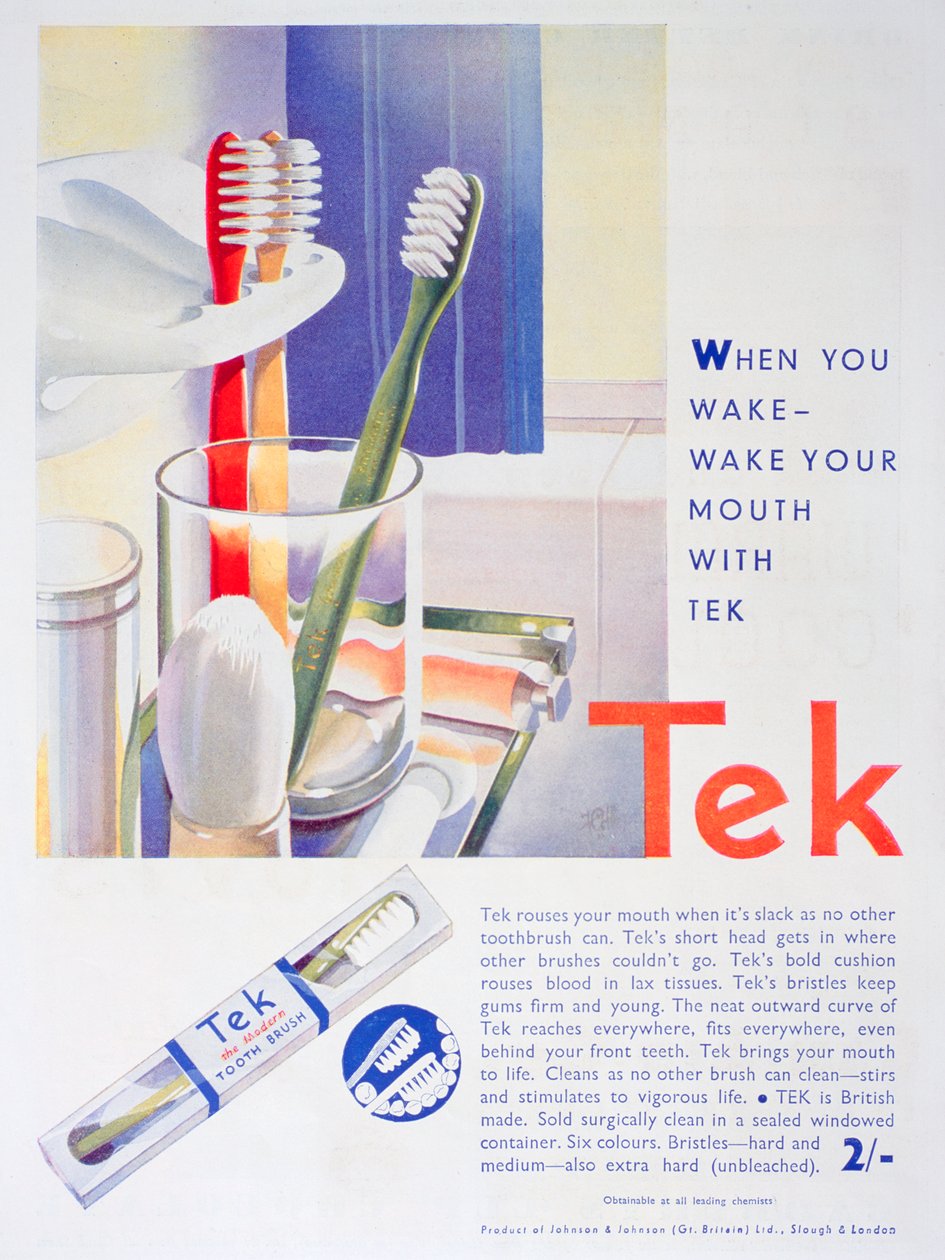 Anuncio de cepillos de dientes Tek, por Johnson y Johnson, 1931 de Unbekannt