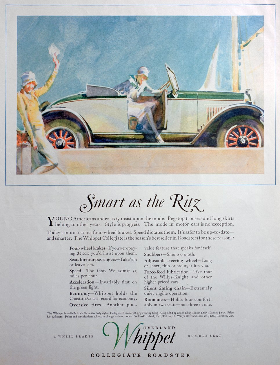 Anuncio del coche Overland Whippet Collegiate Roadster, 1927 de Unbekannt