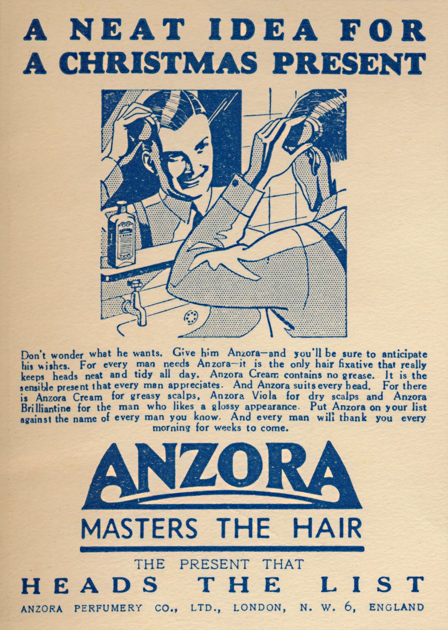 Anuncio de fijador de cabello Anzora, 1936 de Unbekannt
