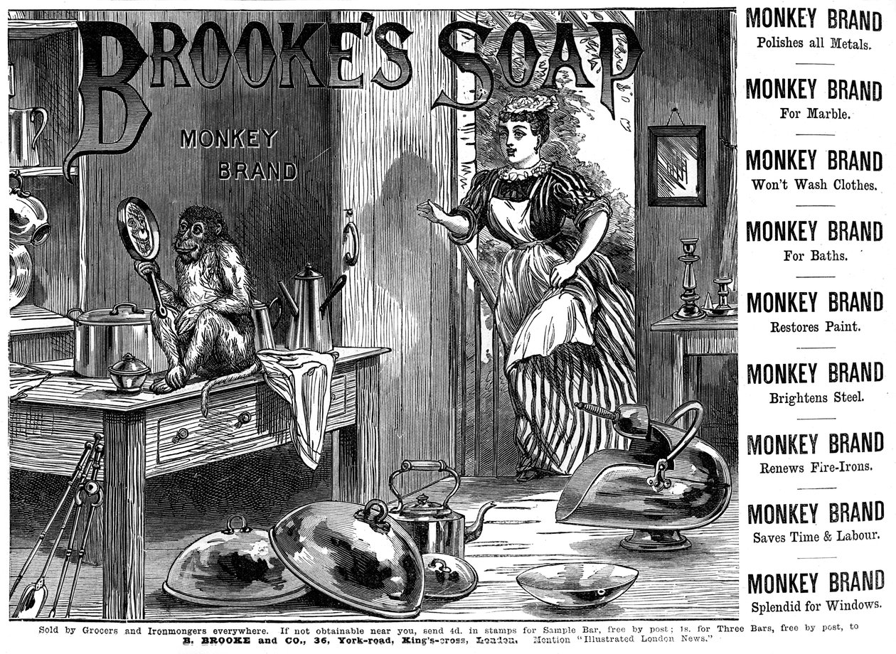 Anuncio de Brookes Monkey Brand Soap, 1887 de Unbekannt