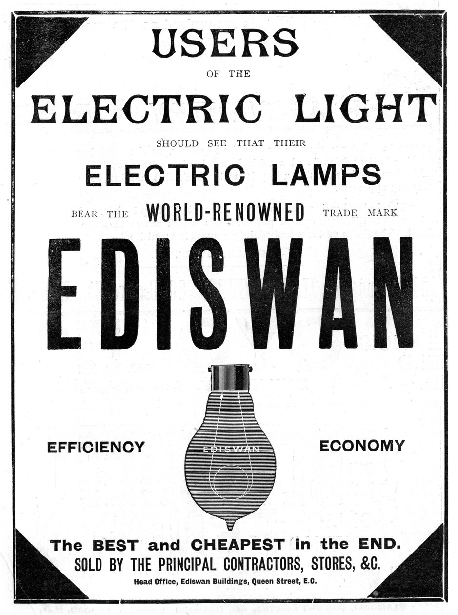 Anuncio de bombillas incandescentes Ediswan, 1898 de Unbekannt