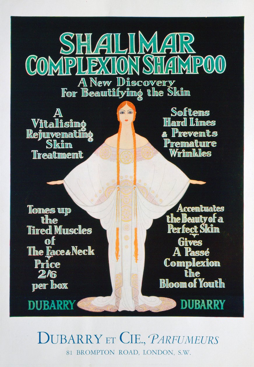 Anuncio de champú para el cutis Shalimar por Dubarry, 1930 de Unbekannt
