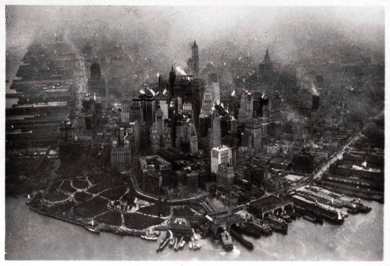 Vista aérea de Manhattan, Ciudad de Nueva York, EE.UU., desde un Zeppelin de Unbekannt
