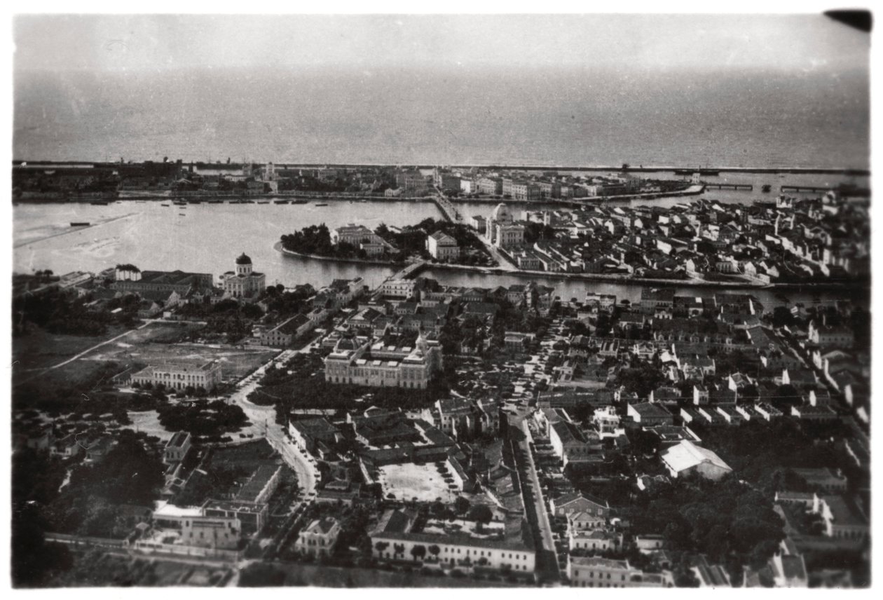 Vista aérea de Recife, Brasil, desde un Zeppelin, 1930-1933 de Unbekannt
