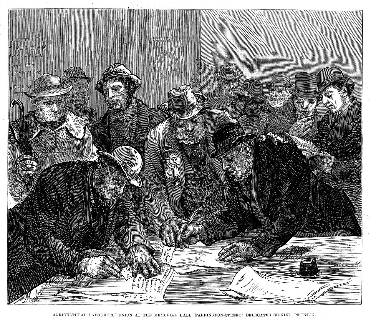Reunión del Sindicato de Trabajadores Agrícolas en Farringdon Street, Londres, 1877 de Unbekannt