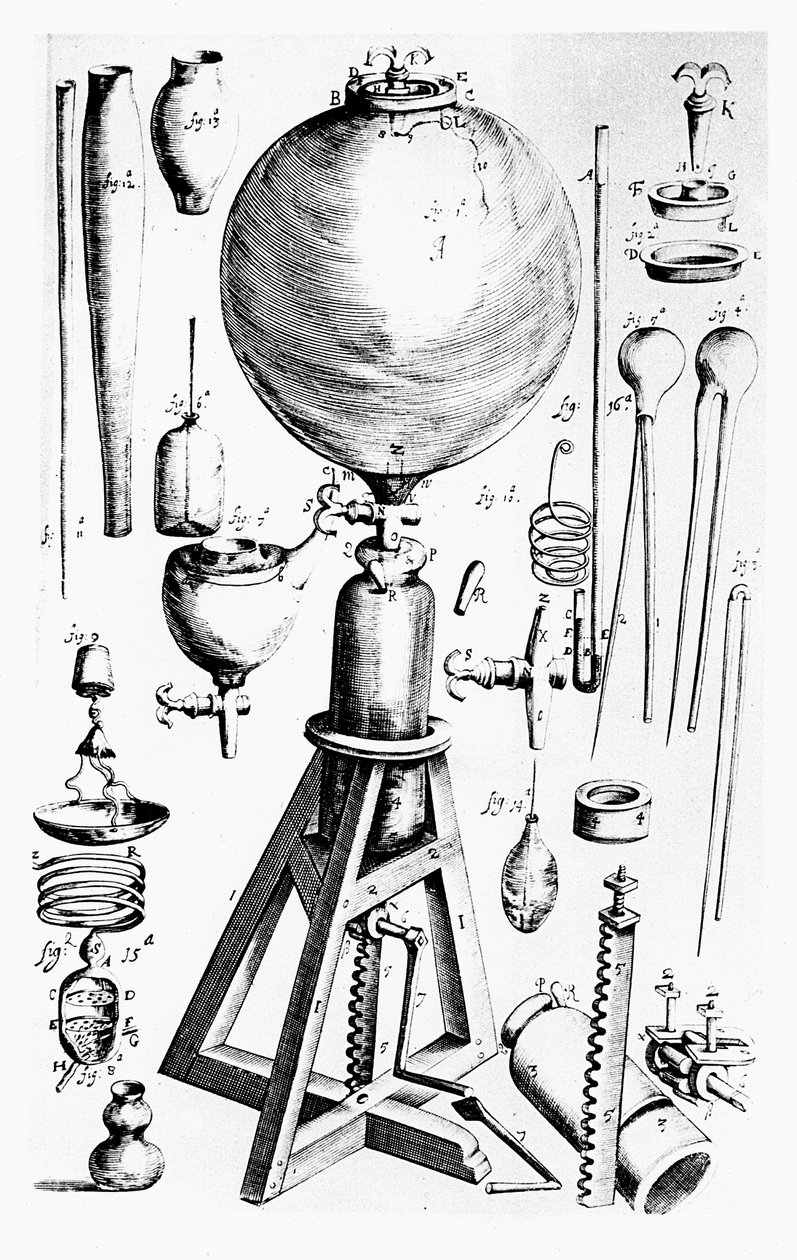 Bomba de aire construida para Robert Boyle por Robert Hooke, 1660 de Unbekannt