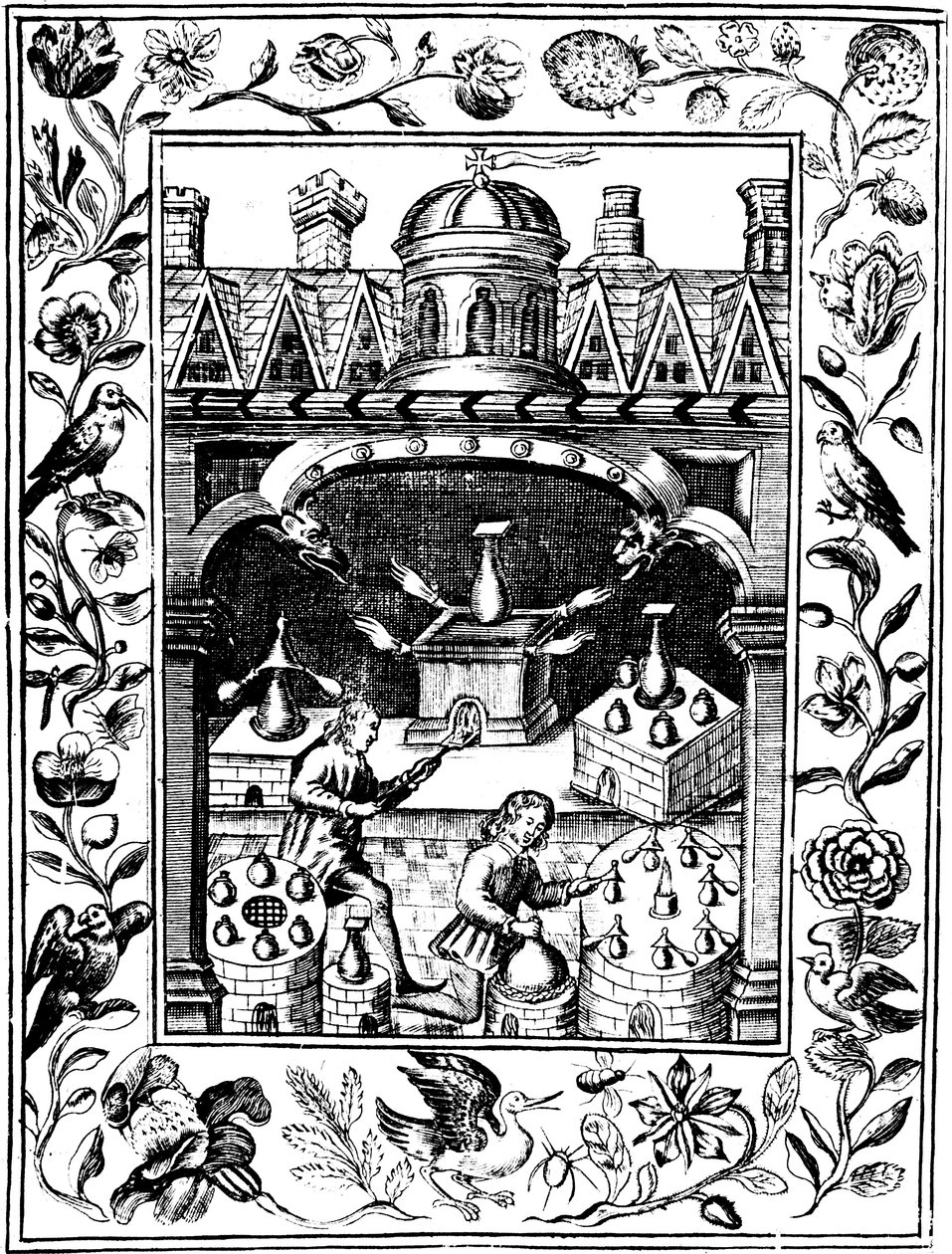 Laboratorio alquímico mostrando varias formas de hornos y recipientes, 1652 de Unbekannt