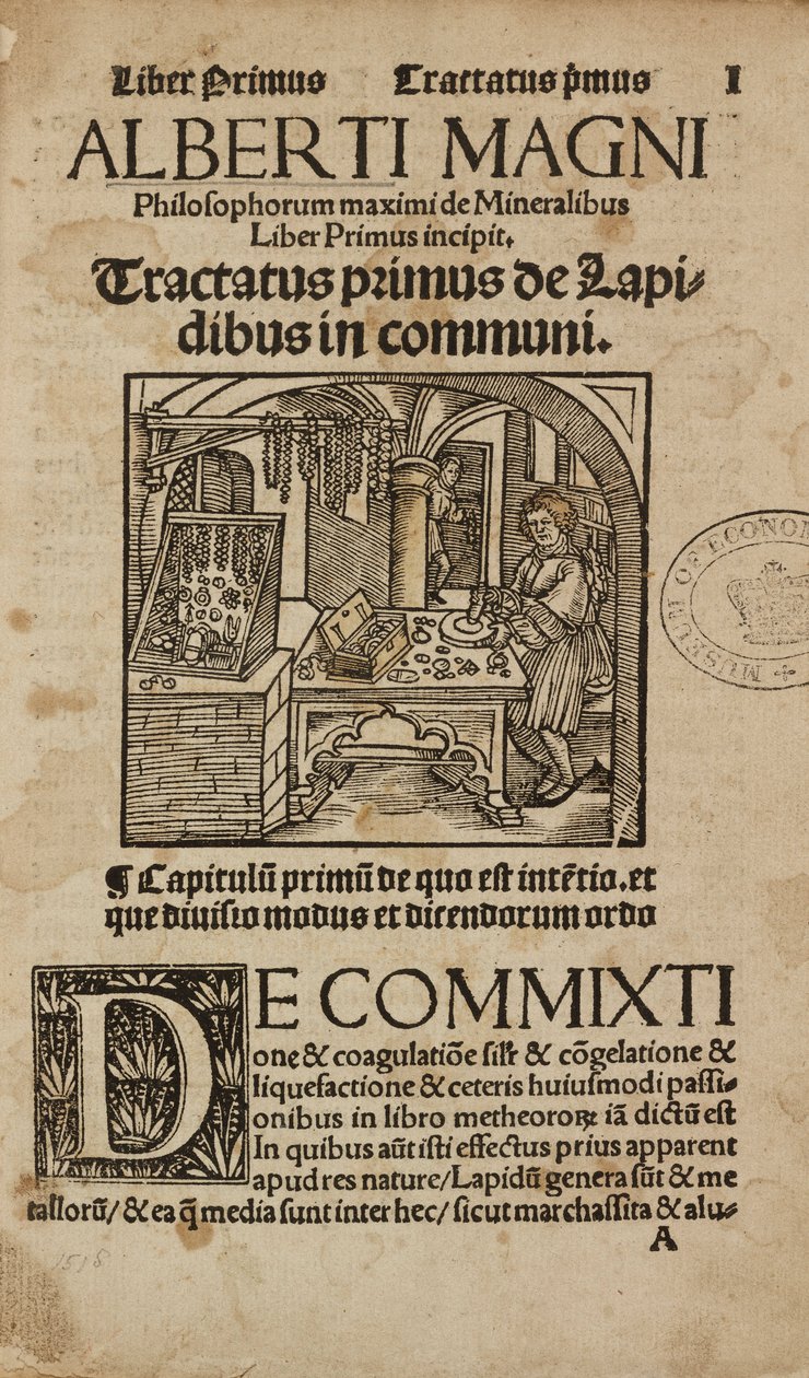Página de título de alquimia y química temprana de una obra medieval alemana sobre mineralogía y alquimia de Unbekannt
