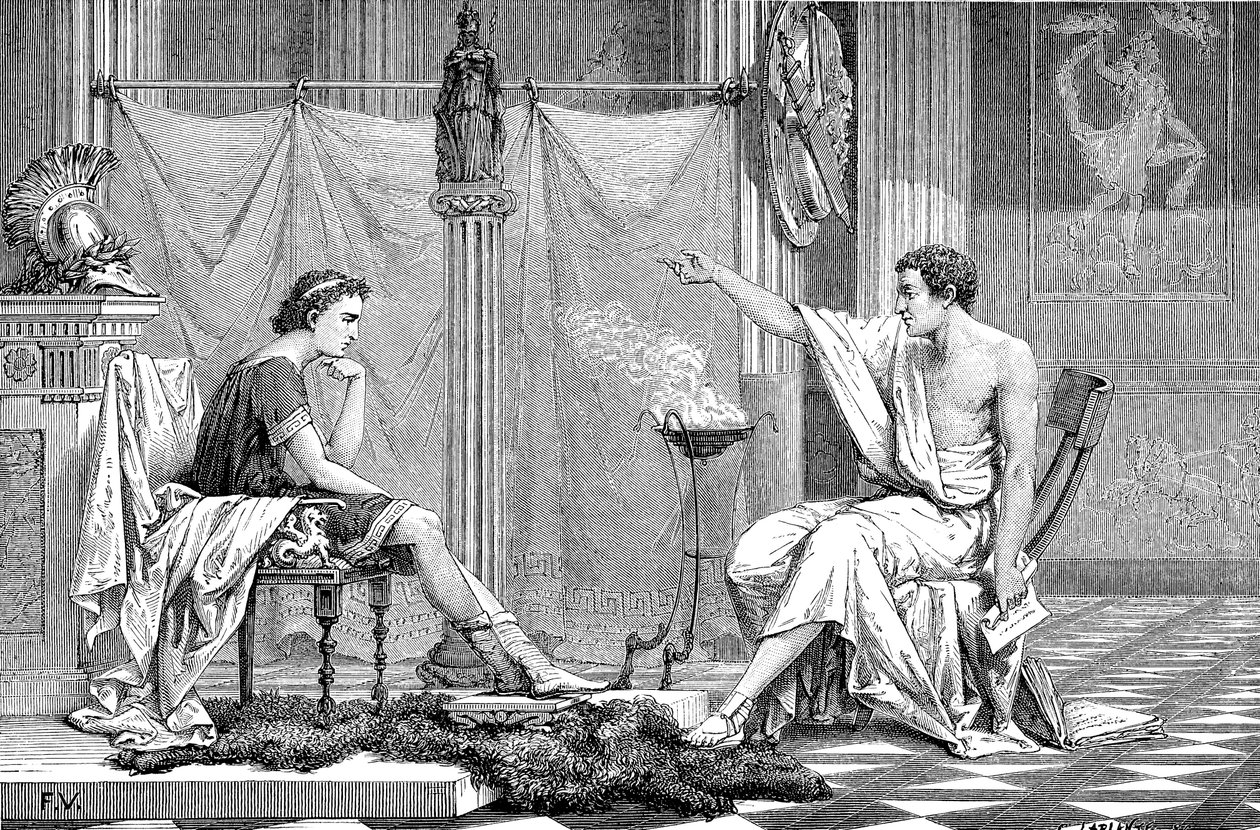 Alejandro Magno 356-323 a.C. de joven, escuchando a su tutor Aristóteles, c1875 de Unbekannt