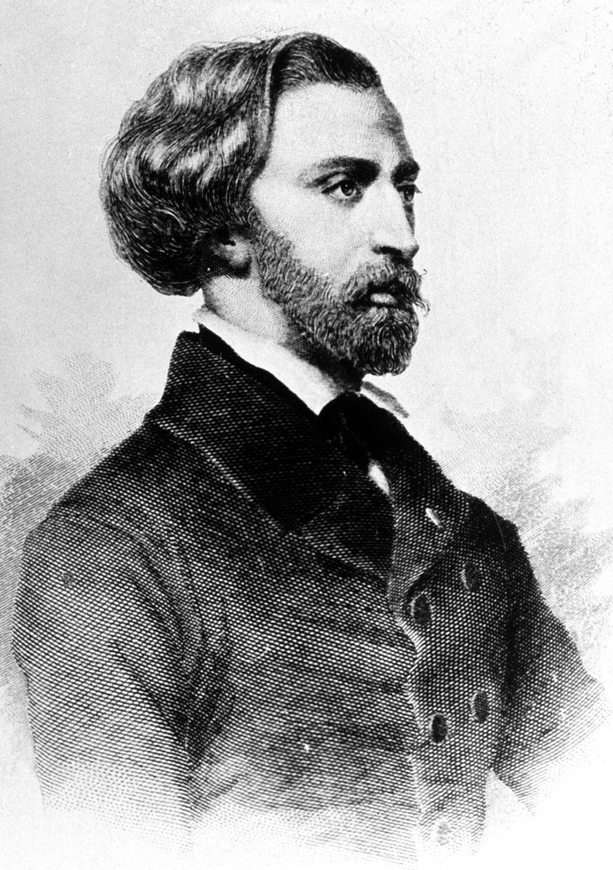 Alfred de Musset (1810-1857) poeta y escritor francés, grabado, c. 1854 de Unbekannt