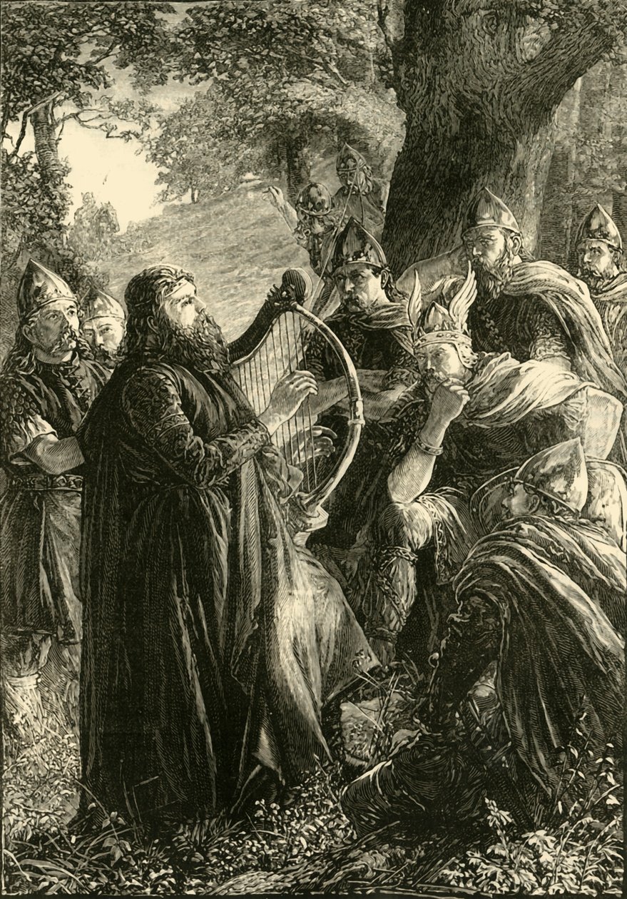 Alfredo el Grande, disfrazado de arpista, tocando ante Guthrum, 878, 1890 de Unbekannt