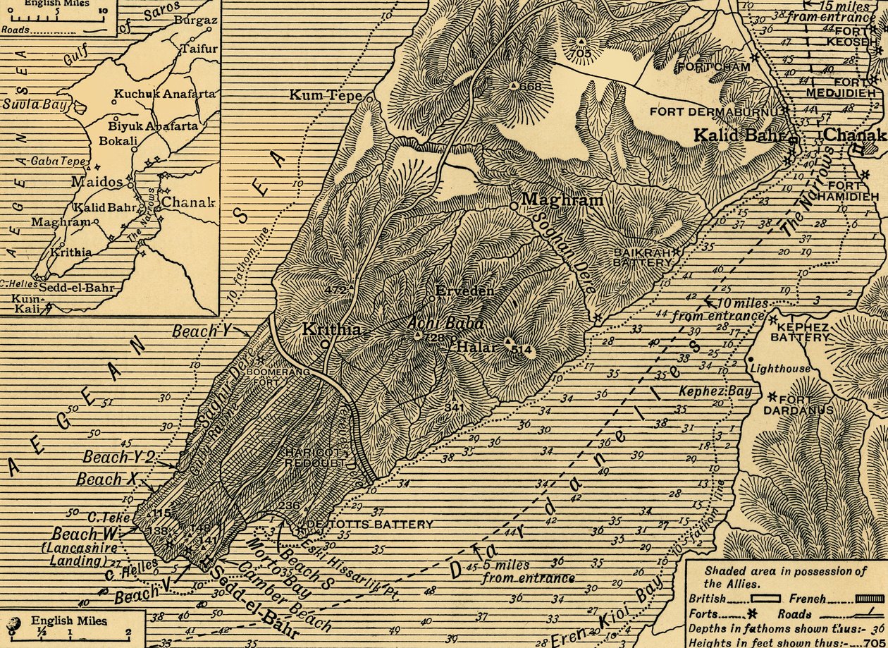 Posiciones aliadas en la península de Gallipoli en Turquía, Primera Guerra Mundial, julio de 1915 de Unbekannt