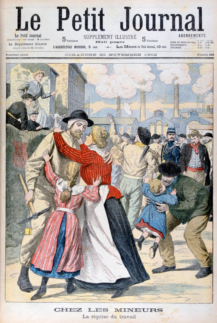 Entre los mineros, la reanudación del trabajo, 1902 de Unbekannt