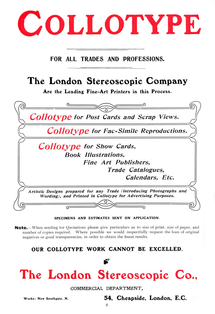 Un anuncio para el proceso de colotipia ofrecido por The London Stereoscopic Company, 1903 de Unbekannt