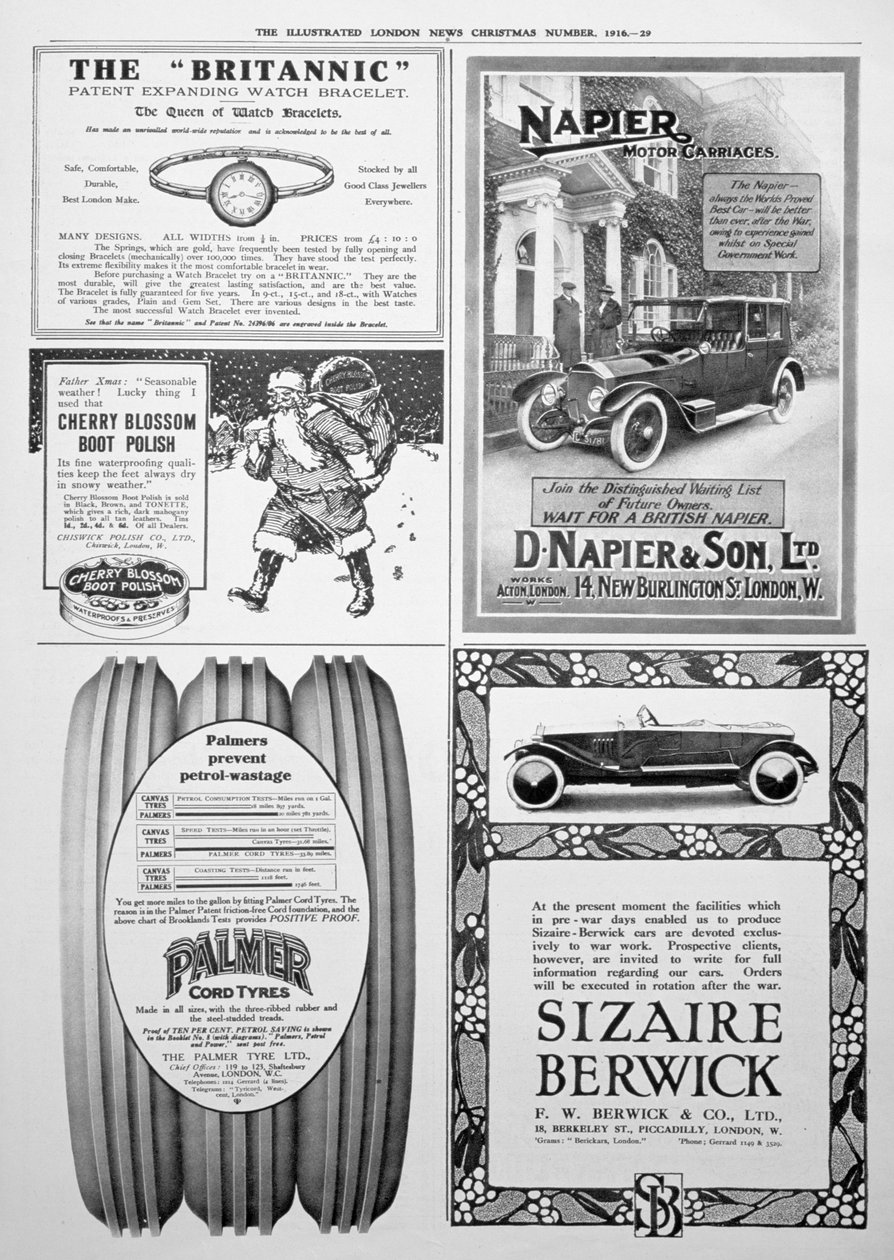 Una página de publicidad en el Illustrated London News, Navidad, 1916 de Unbekannt