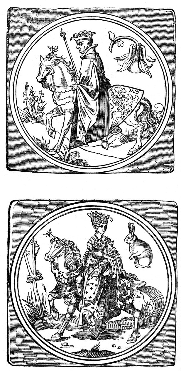Cartas de juego antiguas: Rey y Reina, 1833 de Unbekannt