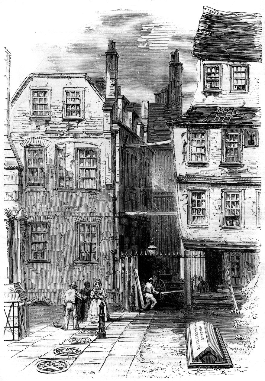 Casas antiguas en el Templo y la tumba de Oliver Goldsmith, Londres, 1860 de Unbekannt