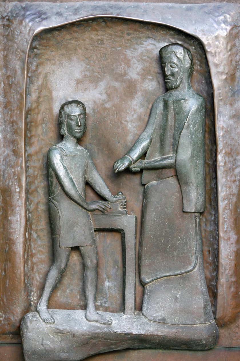 Escultura de la puerta de la basílica de la Anunciación: Jesús y José, Nazaret, Israel de Unbekannt