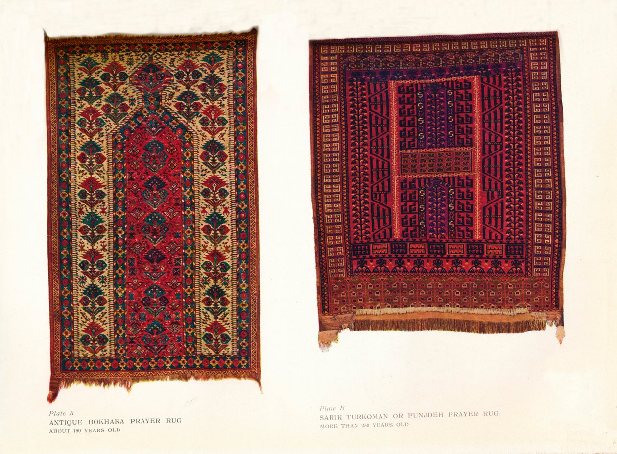 Alfombra de oración Bokhara antigua y alfombra de oración Sarik Turkoman o Punjdeh, c1920 de Unbekannt
