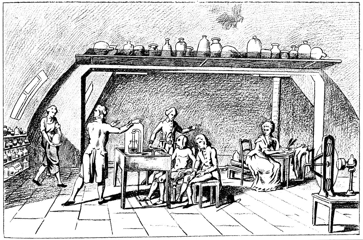 Antoine Laurent Lavoisier, químico francés del siglo XVIII, investigando la respiración de Unbekannt