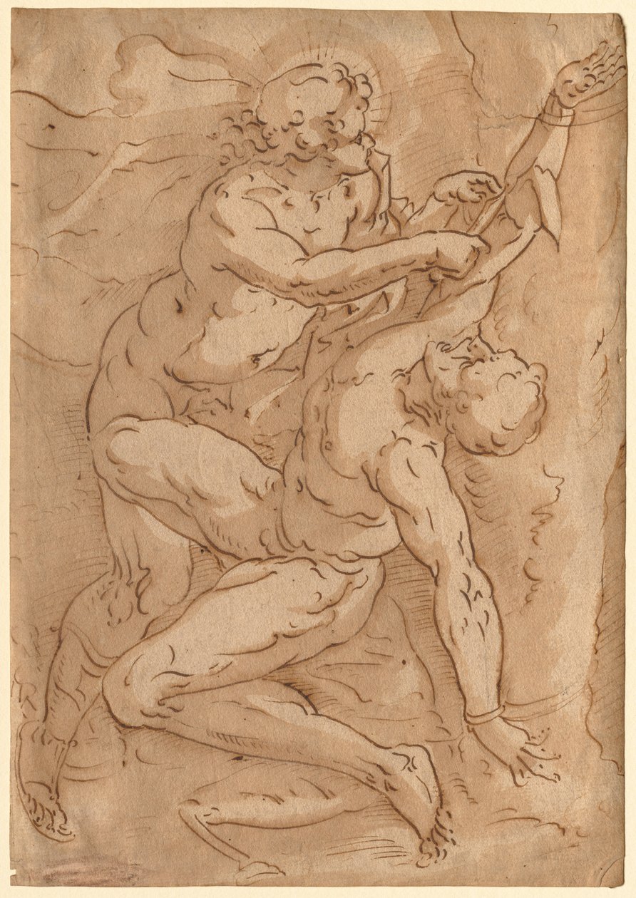 Apolo desollando a Marsias (recto) Dos bocetos de una madre y un niño (verso), siglo XVI de Unbekannt