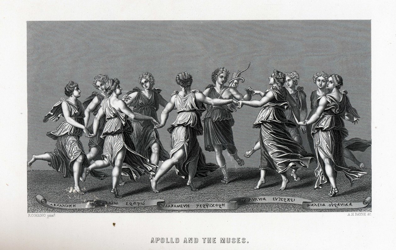 Apolo y las musas después de Giulio Romano, 1882 de Unbekannt