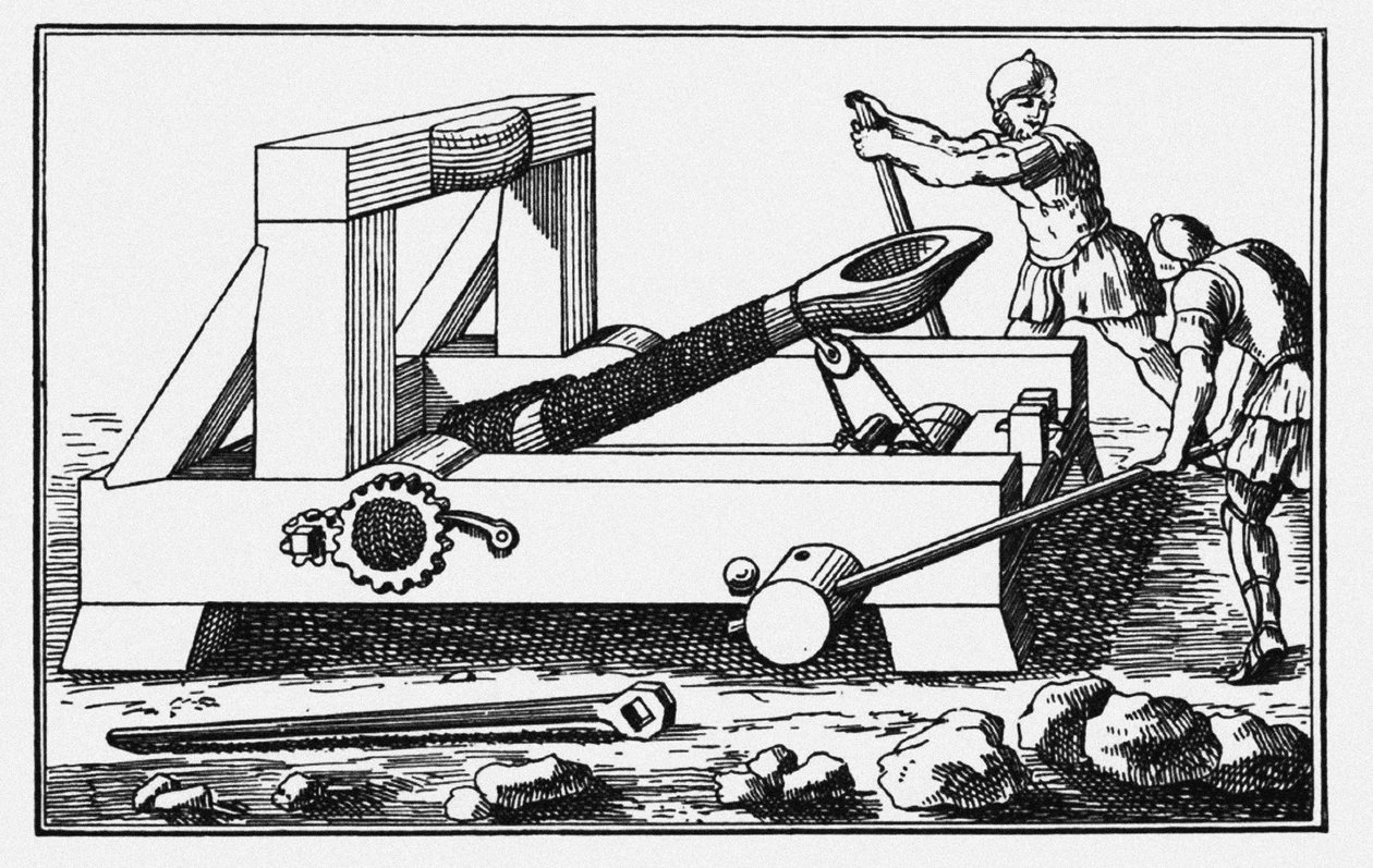 Catapulta de asedio de Arquímedes. De Las Historias de Polibio de Unbekannt