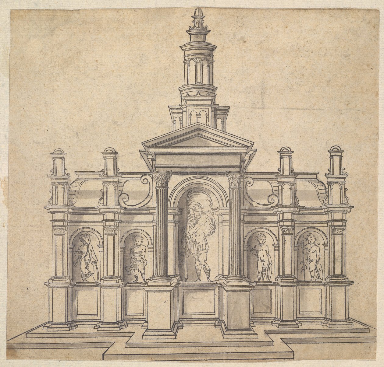 Tabernáculo con Forma Arquitectónica con un Santo y Cuatro Putti, ca. 1530-49 de Unbekannt
