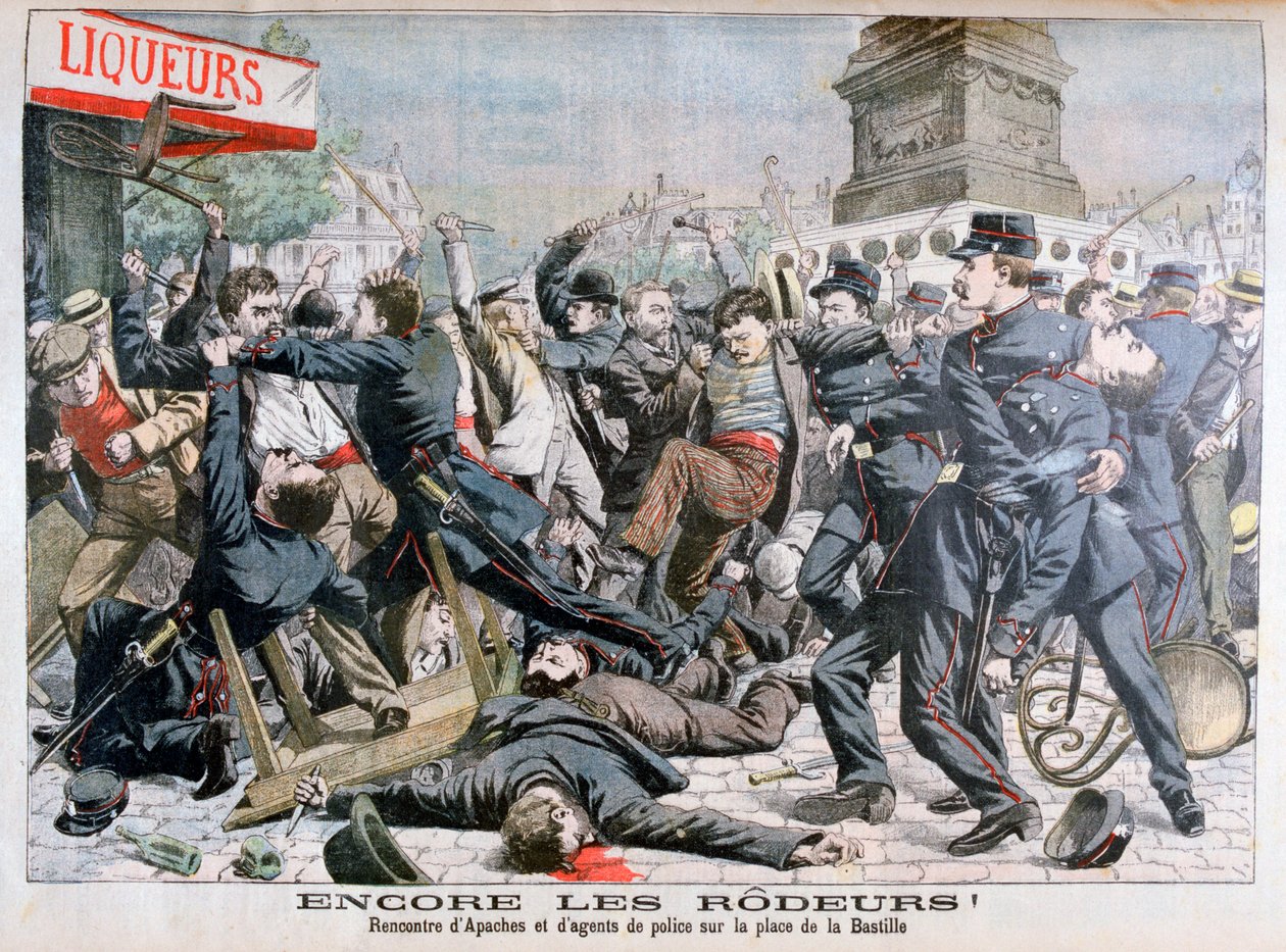 Criminales armados luchando con la policía, Place de la Bastille, París de Unbekannt