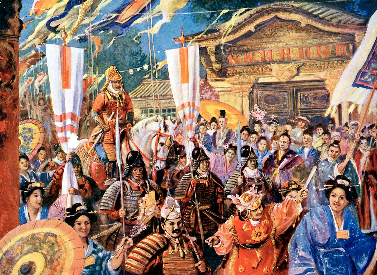 Impresión artística de Yorimoto, guerrero japonés del siglo XII, siglo XX de Unbekannt
