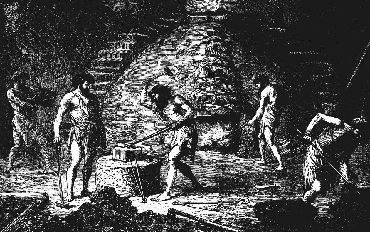 Reconstrucción artística de una forja de la Edad del Hierro tardía, 1890 de Unbekannt