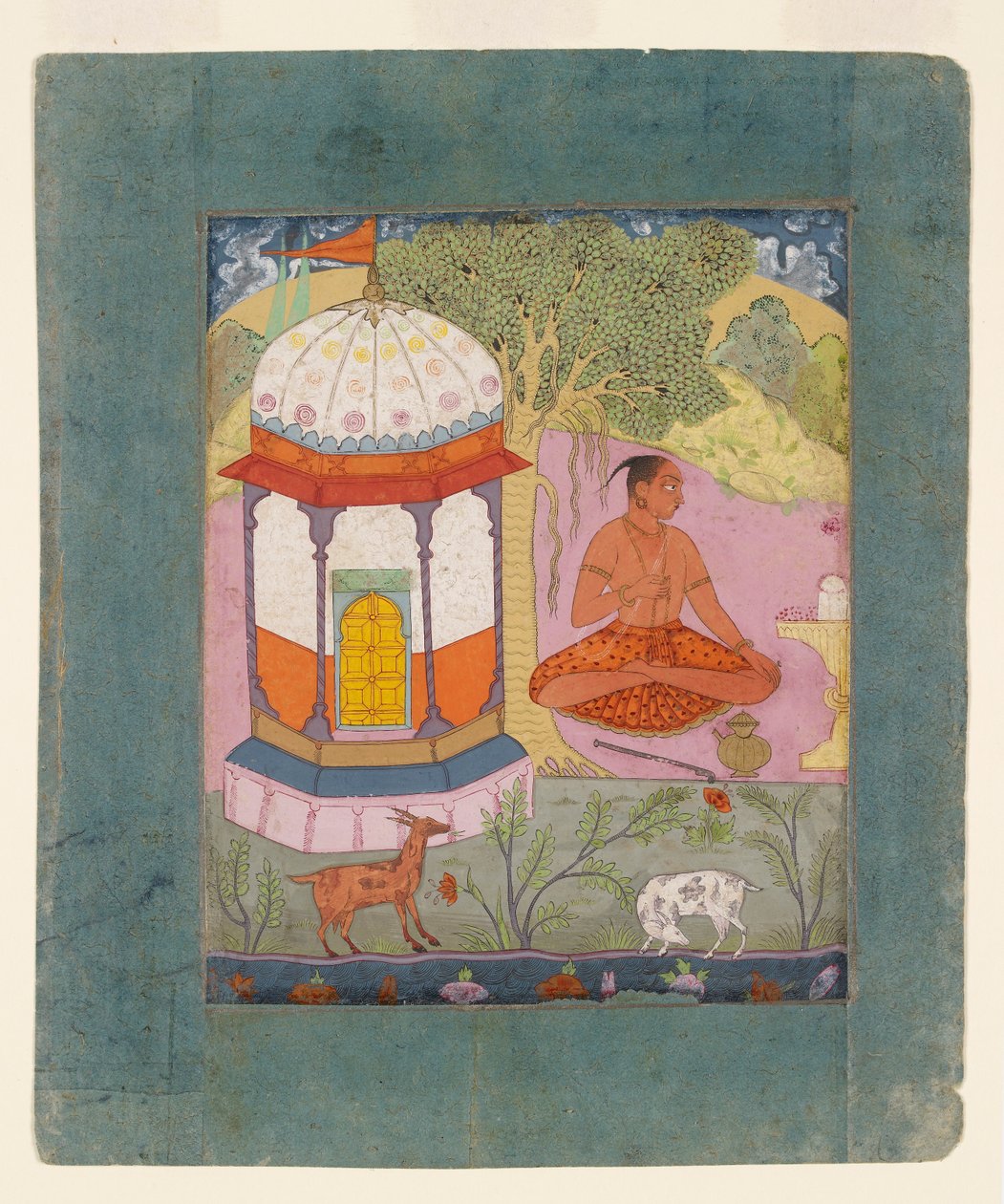 Asceta en un paisaje, ilustrando el modo musical Bangali Ragini de Unbekannt