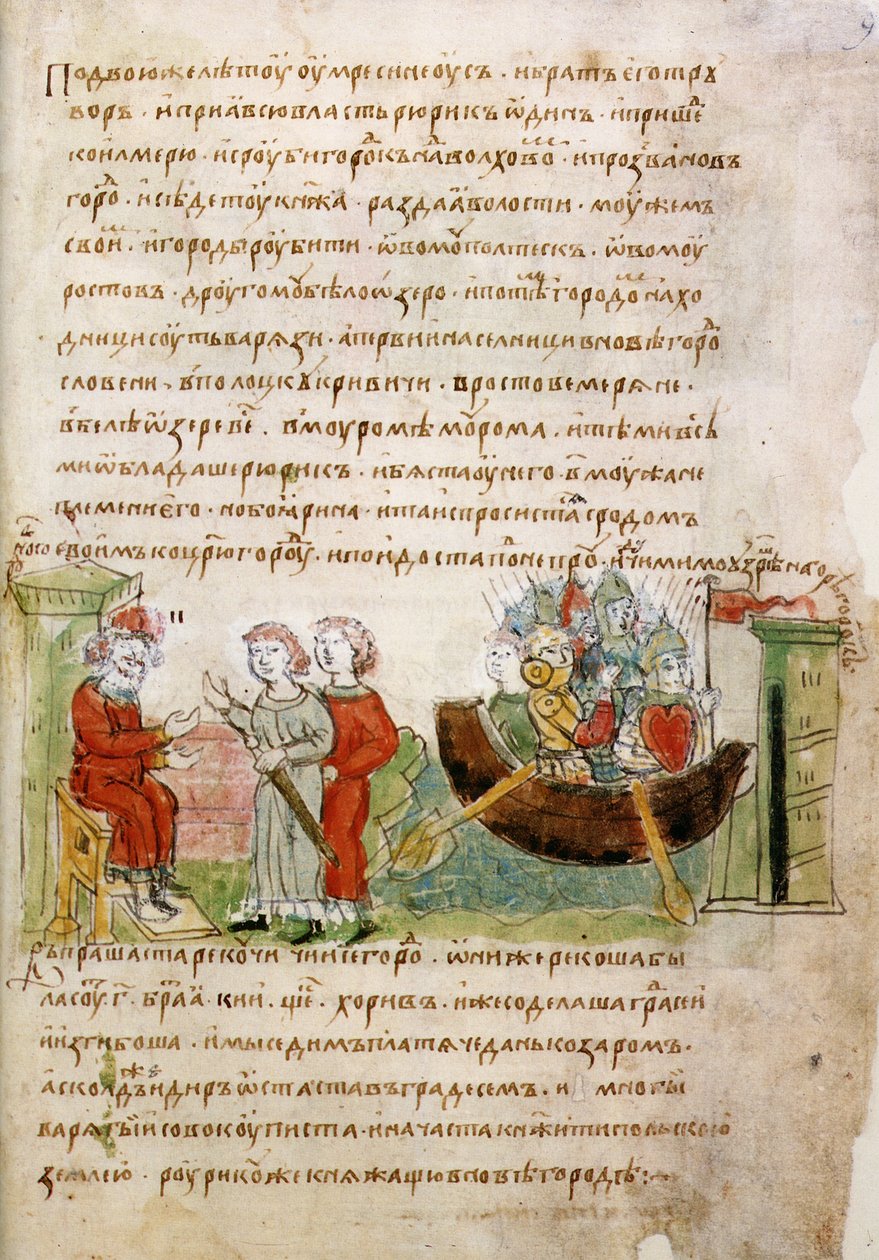 Askold y Dir pidieron permiso a Rurik para ir a Constantinopla del Crónica de Radziwill, siglo XV de Unbekannt