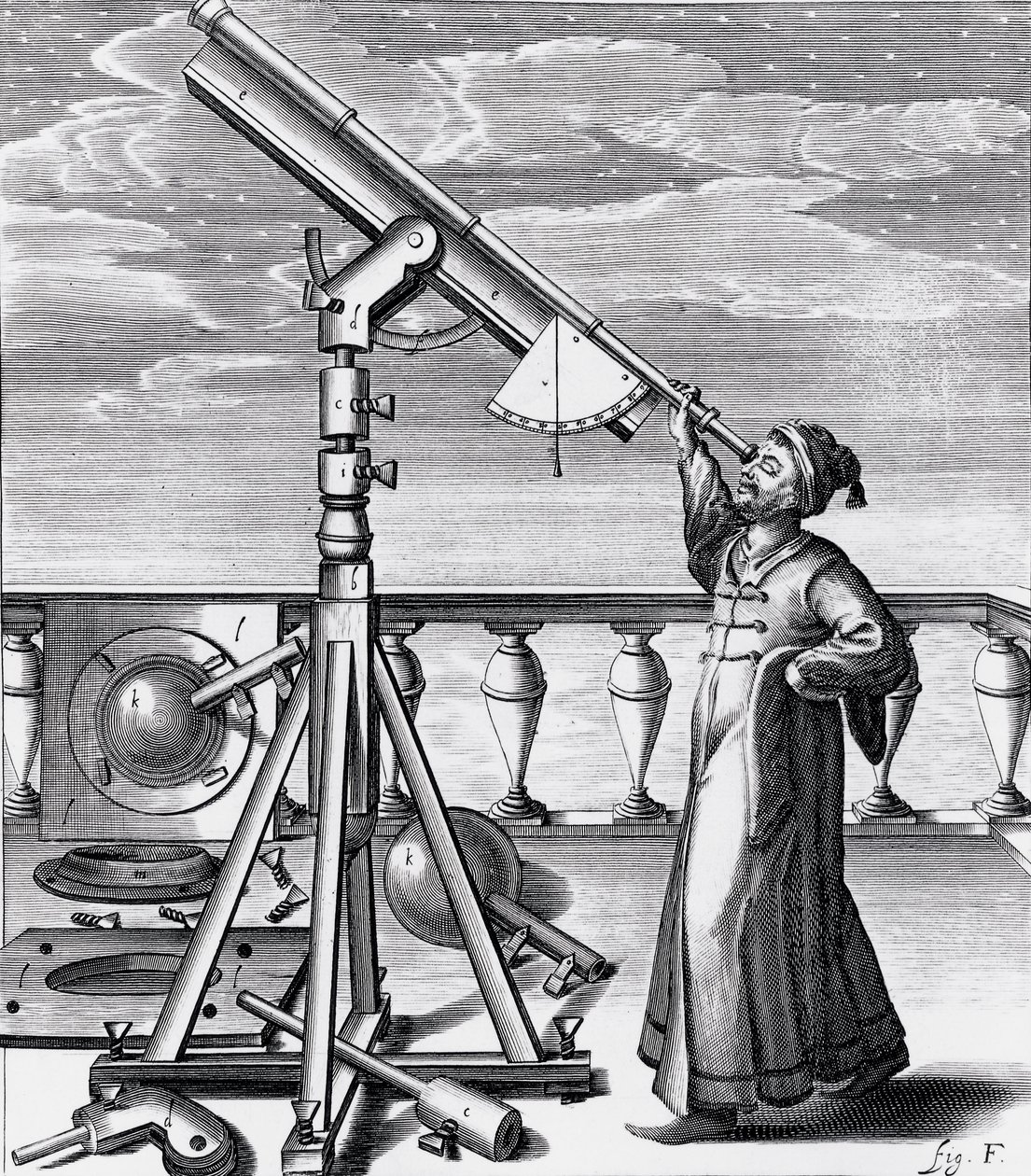 Telescopio astronómico con observador de Unbekannt