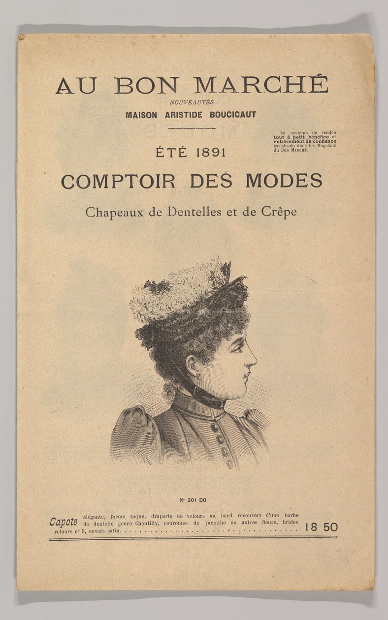 Au Bon Marché-Comptoir des Modes, Sombreros de Encaje y Crepé, Verano 1891, 1891 de Unbekannt