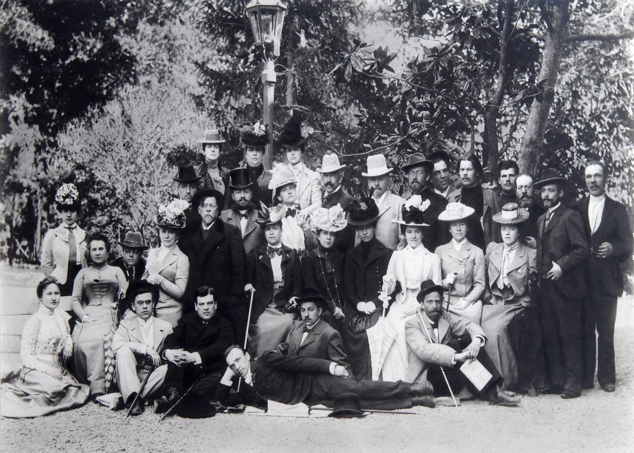 El autor Máximo Gorki y Antón Chéjov entre los actores del Teatro de Arte de Moscú de Unbekannt