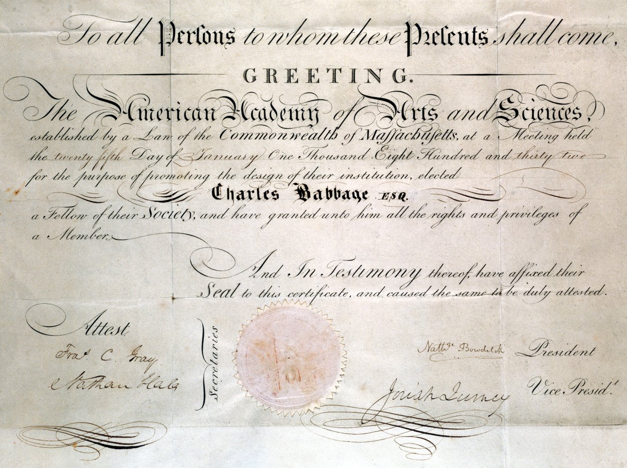 Diploma de Babbage de la Academia Americana de Artes y Ciencias de Unbekannt