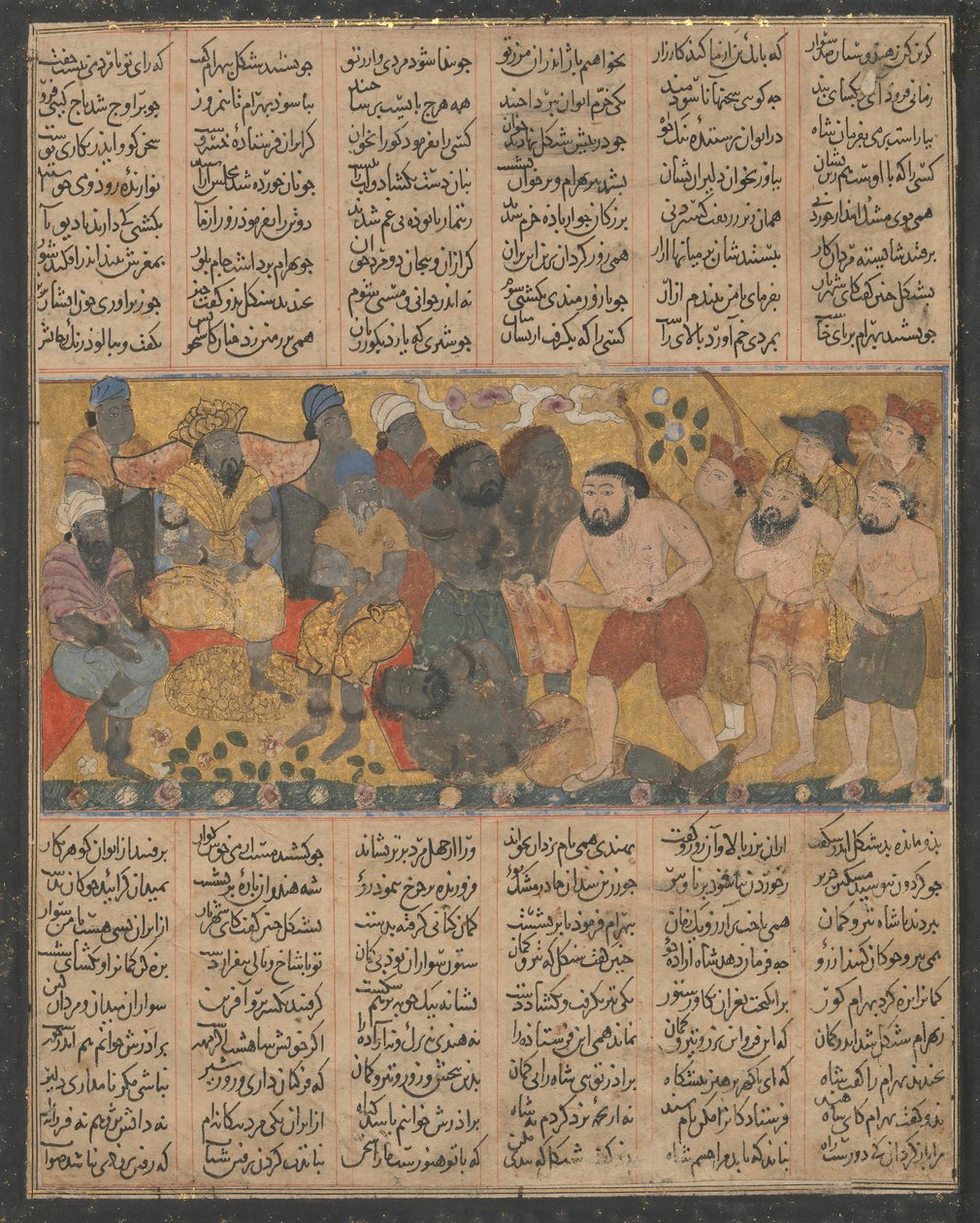 Bahram Gur exhibiendo su destreza en la lucha en la corte de Shangul, ca. 1300-1330 de Unbekannt