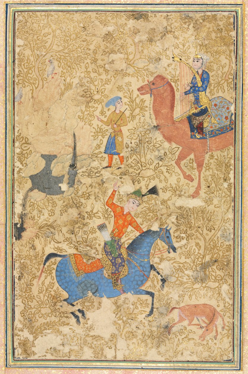 Bahram Gur y Azada, del Libro de los Reyes de Firdausi 940-1019 o 1025, 1500s de Unbekannt