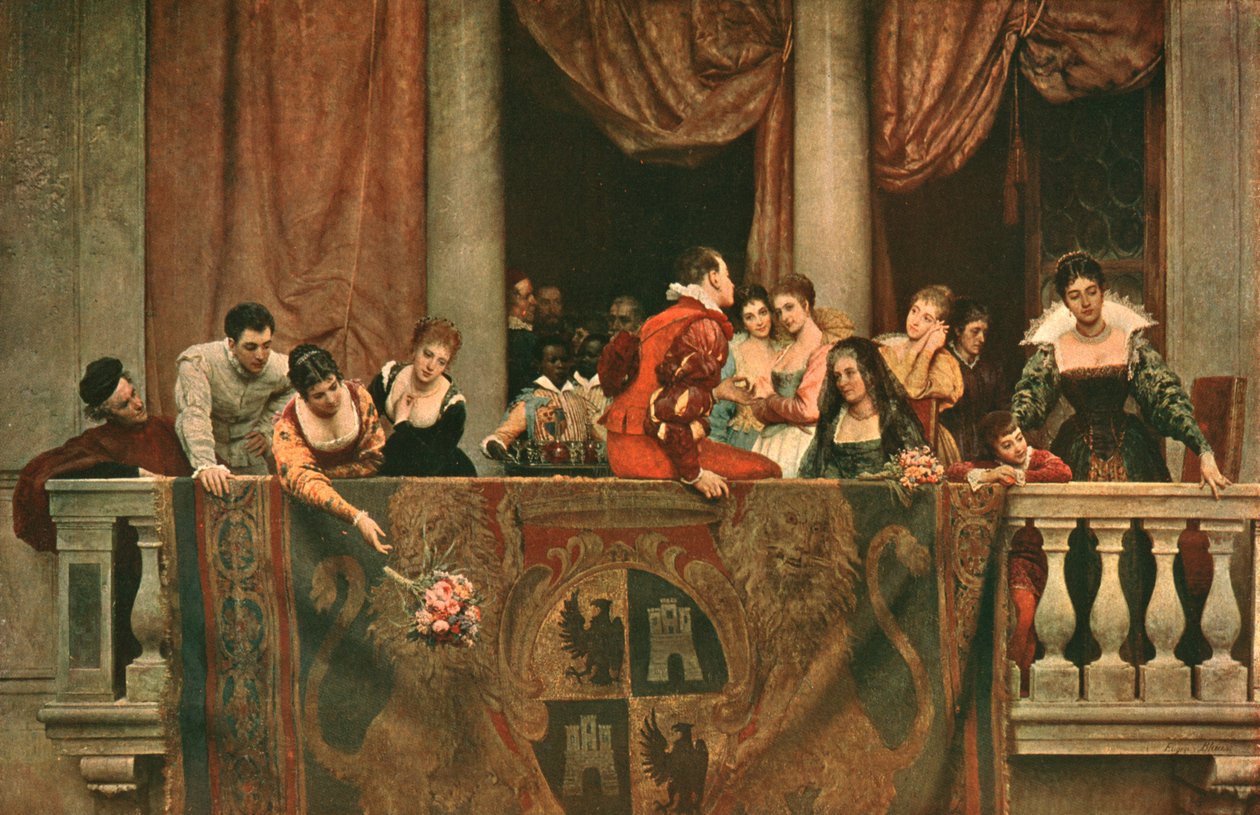 Escena de balcón en el carnaval, 1879-1879, c. 1902 de Unbekannt