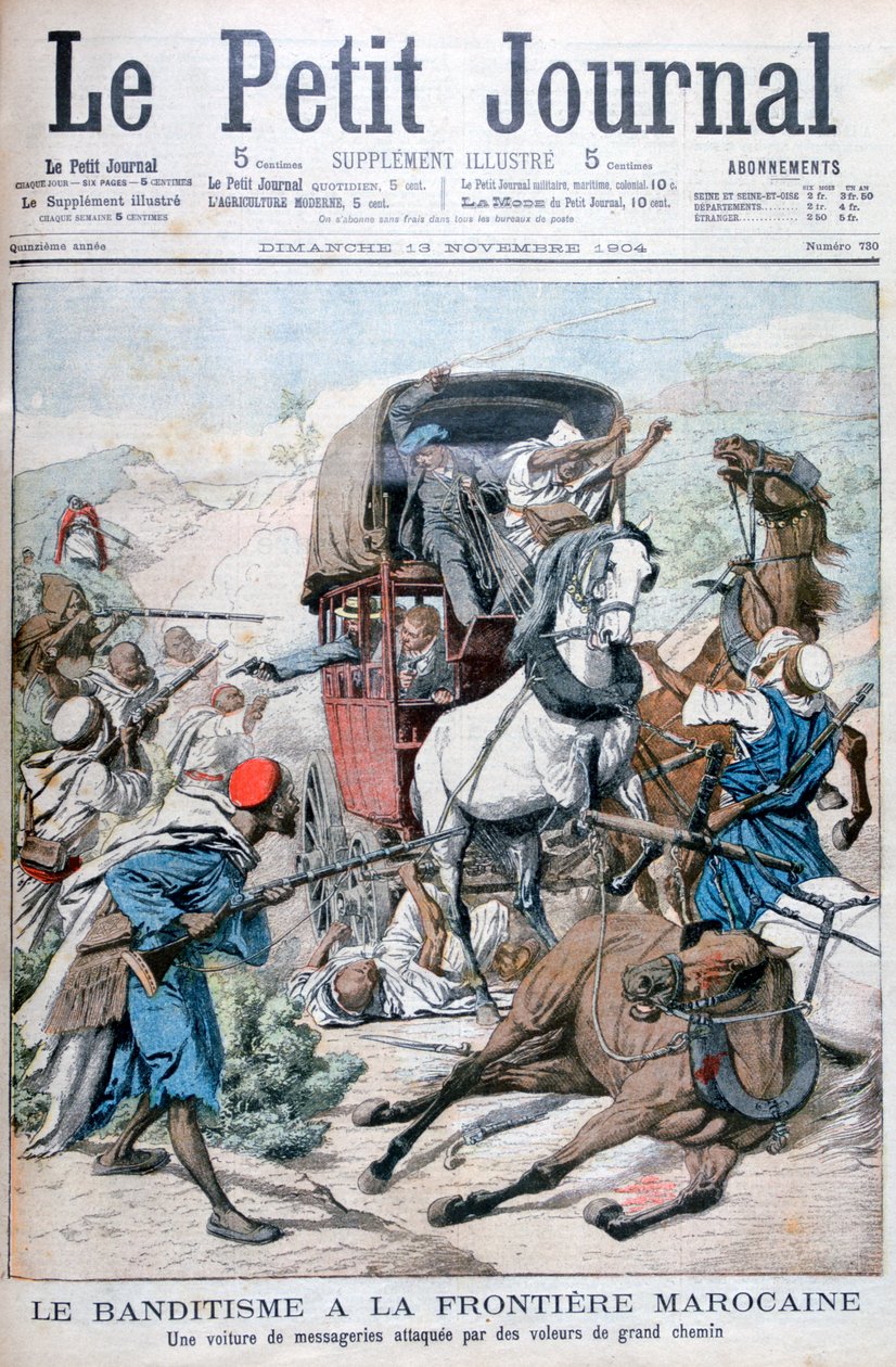 Bandidos atacando una diligencia en la frontera marroquí, 1904 de Unbekannt