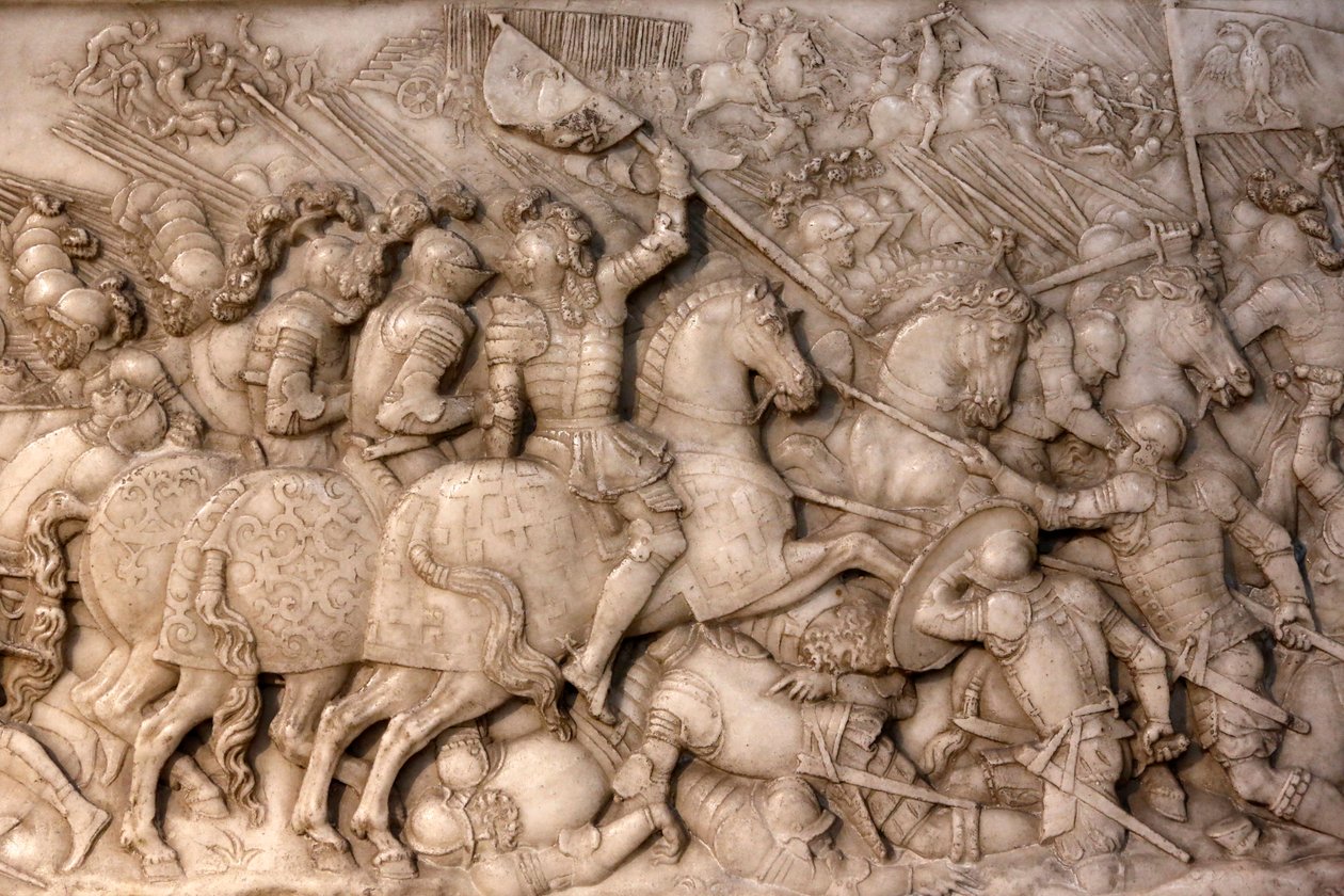 Basílica de San Denis, Tumba de Francisco I rey de Francia y Claudia de Francia, bajo relieve de la Fundación, Representación de la batalla de Cerisoles, aquí la caballería francesa enfrentando a las tropas imperiales, Saint-Denis, Francia de Unbekannt