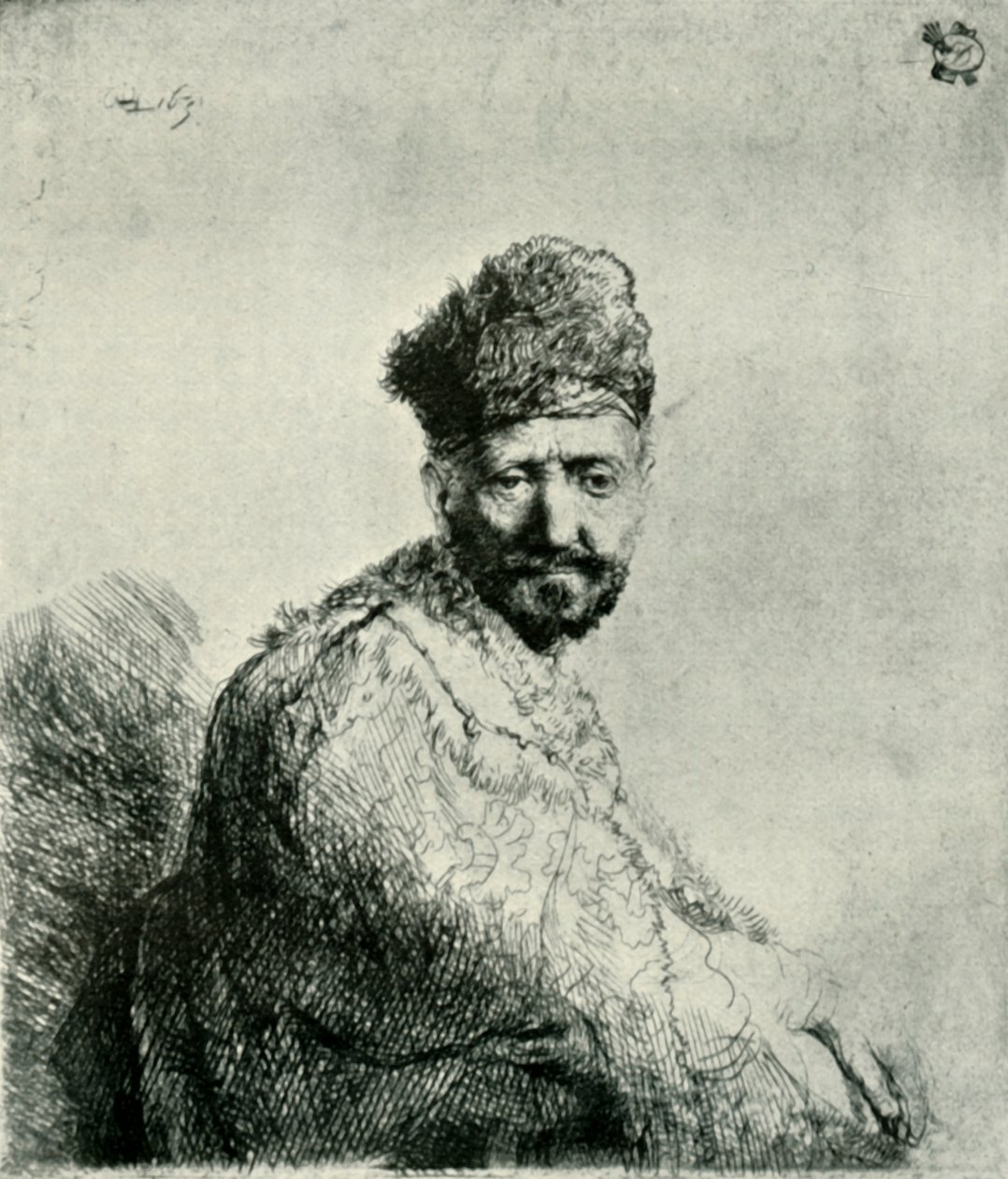 Hombre barbudo con gorro y bata oriental: el padre del artista, 1631 de Unbekannt