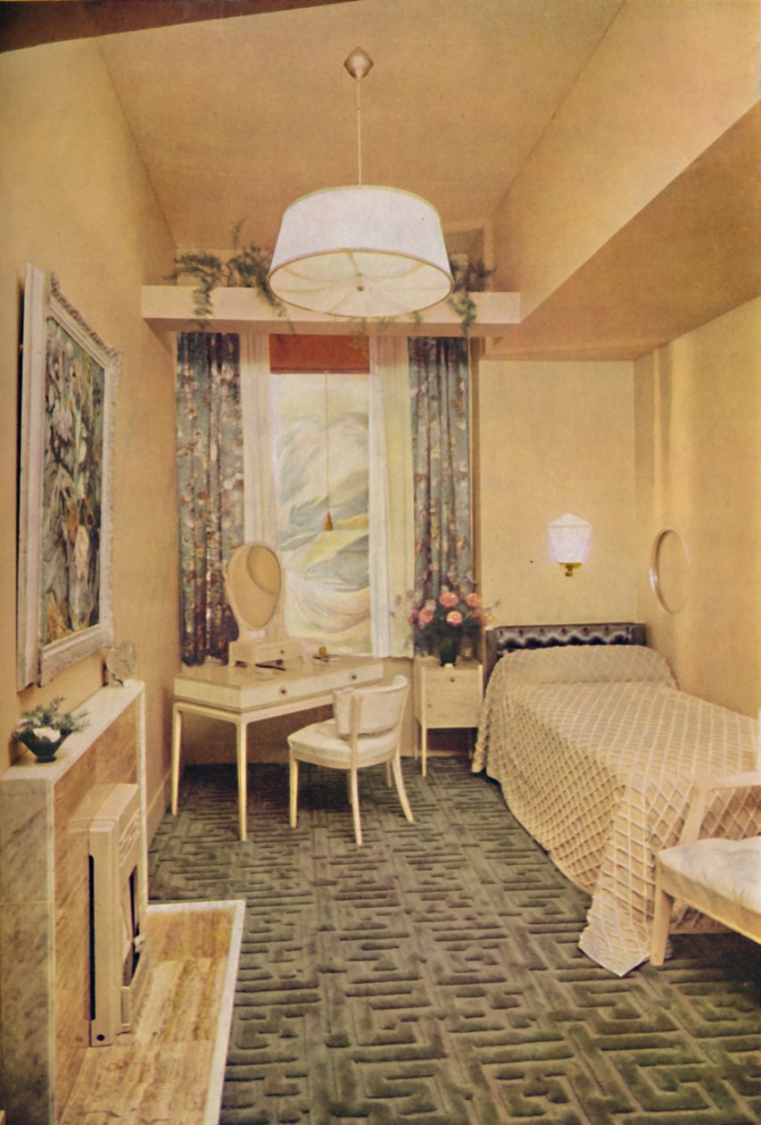 Dormitorio diseñado por Esmé Gordon, con diseño de clave griega de Unbekannt